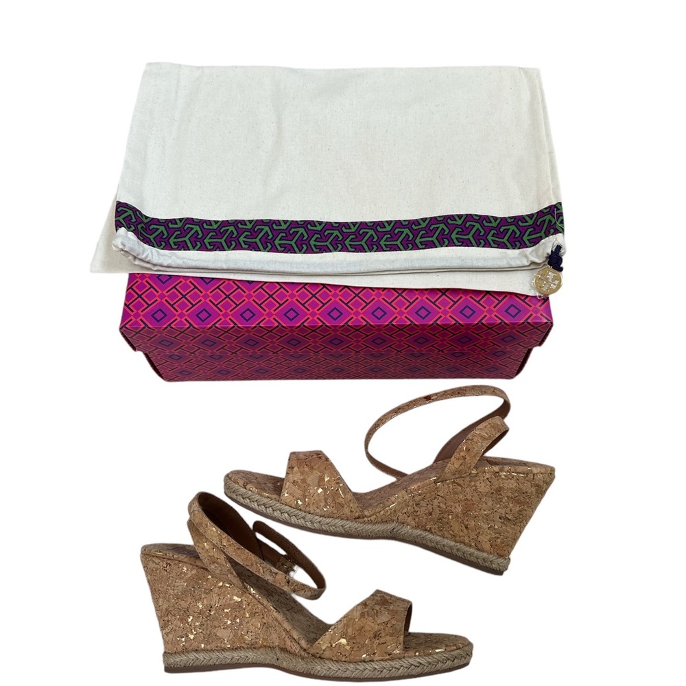 Tory Burch Marion 85mm Gold and Cork Espadrille Wedge